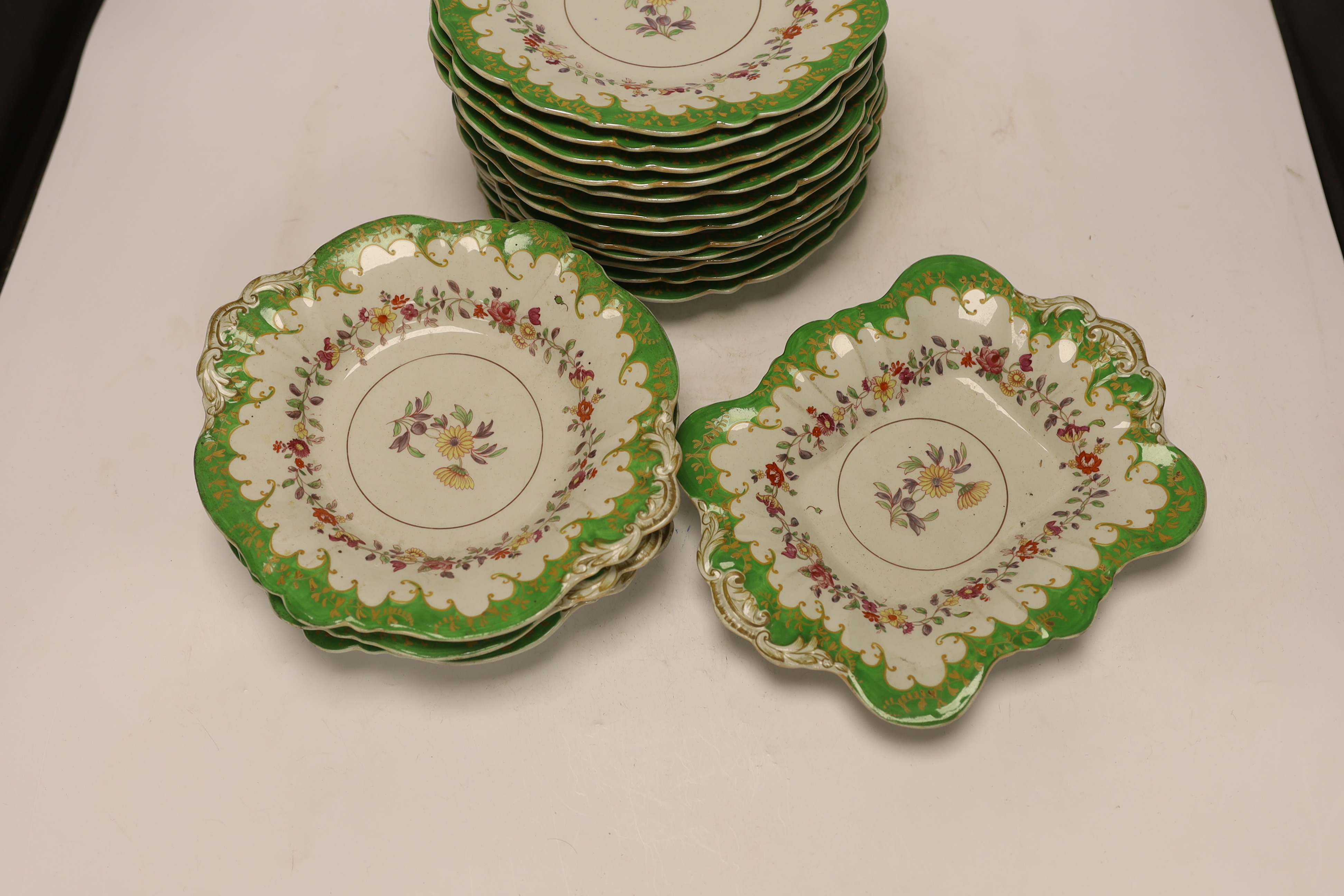 A 19th century Masons Ironstone thirteen piece dessert service. Condition - some repairs, half in poor condition